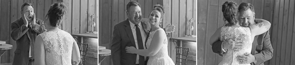 A father seeing his daughter in her wedding dress
