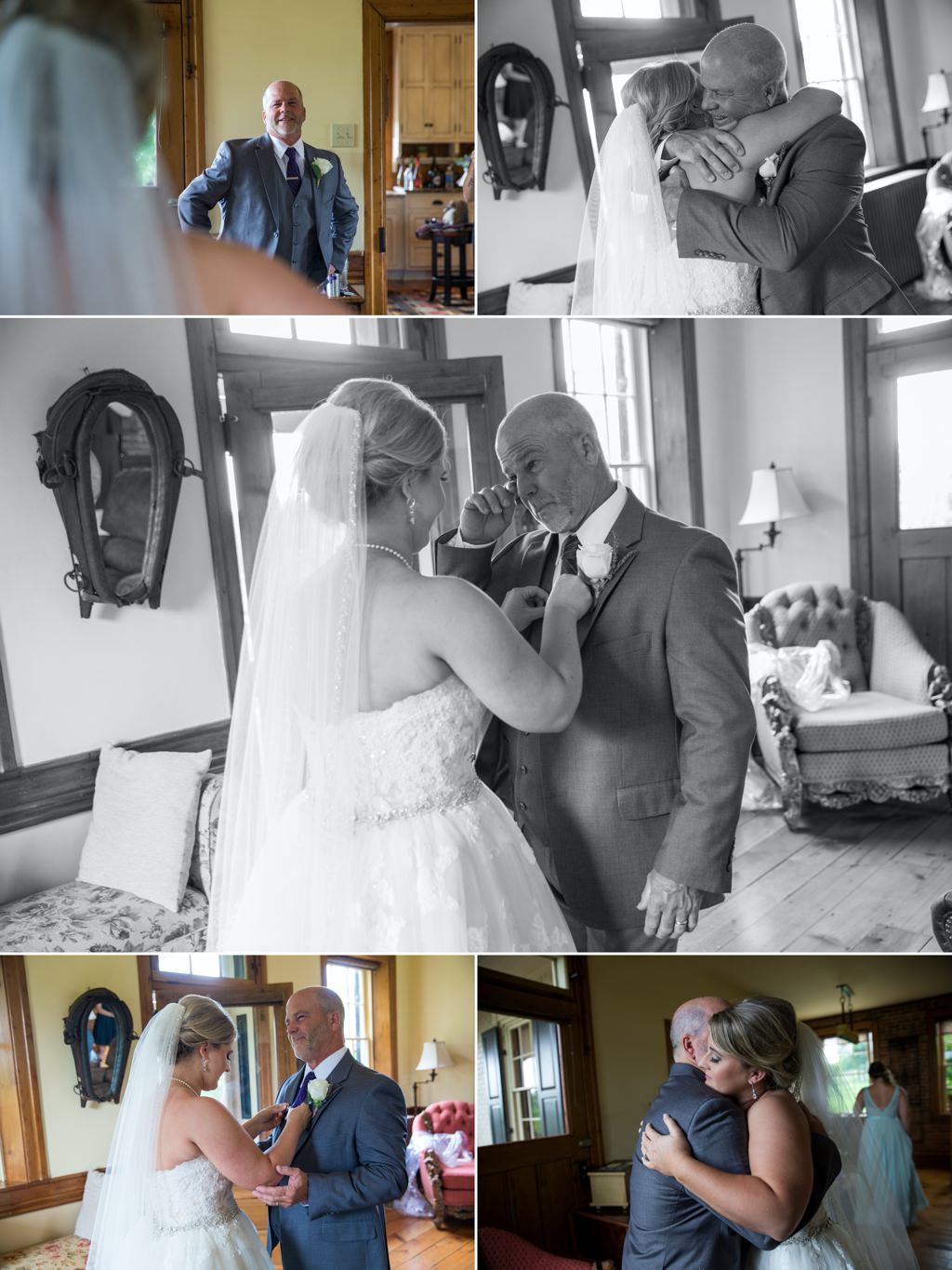 a dad crying after seeing his daughter in her wedding dress