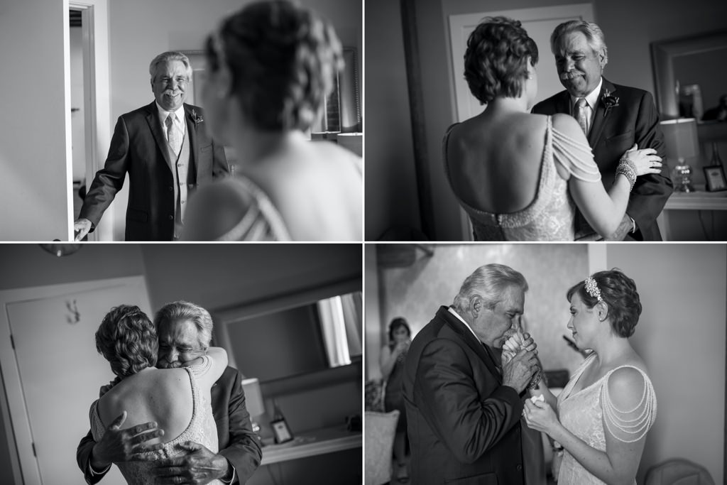 A dad kissing his daughters hand on her wedding day.