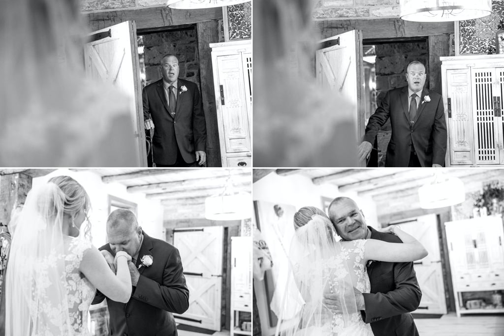 Father daughter first look wedding photos. A father's priceless reaction to seeing his daughter for the first time in her wedding dress.