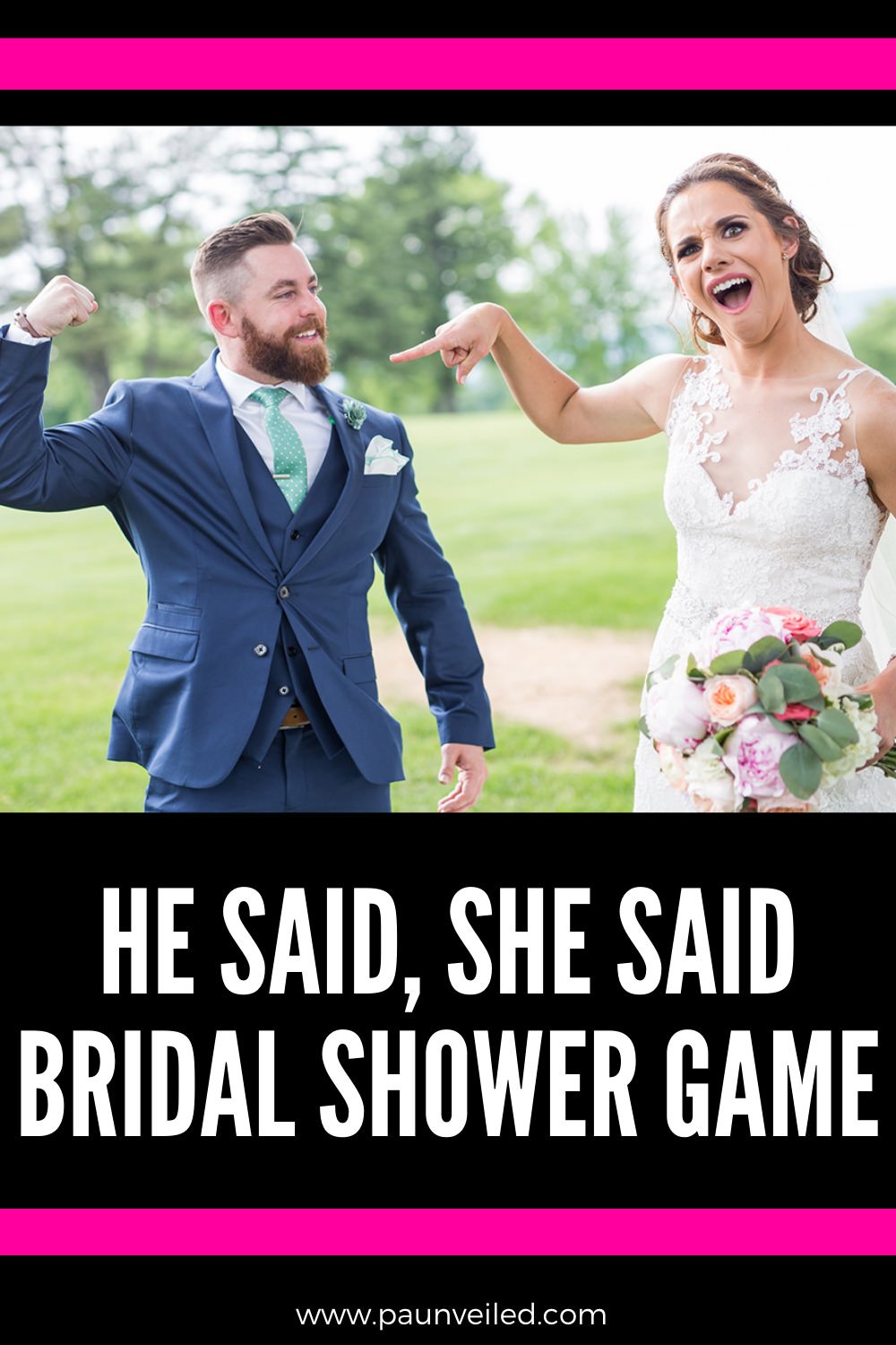 A pinterest photo for the he said she said bridal shower game post