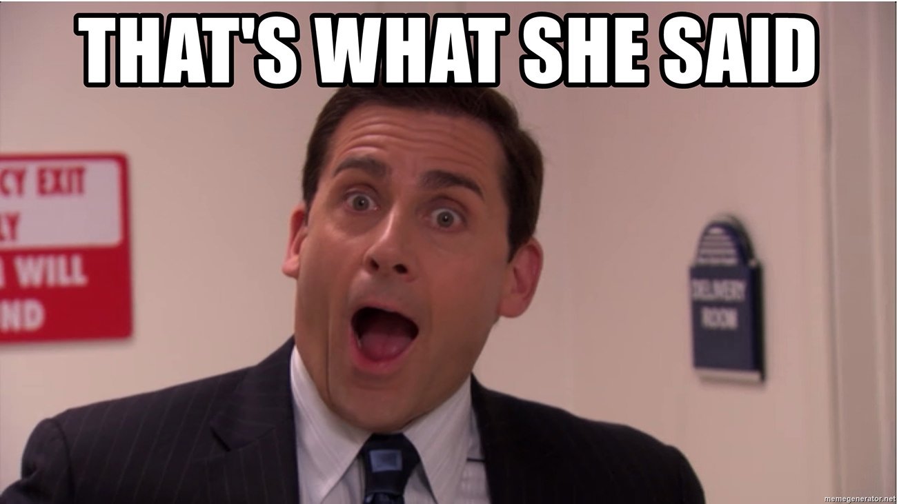A photo of Michael Scott from The Office saying that's what she said