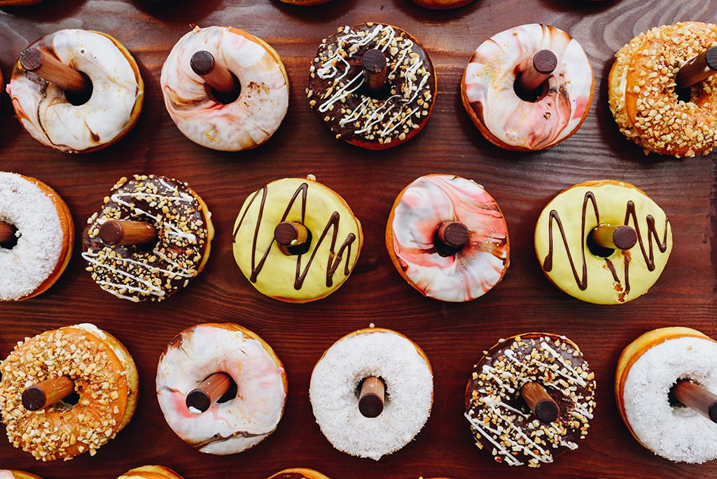 Donuts being served at a bridal shower