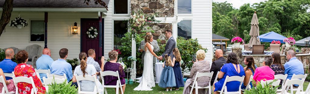 a couple getting married in their own backyard. This is the wedding ceremony