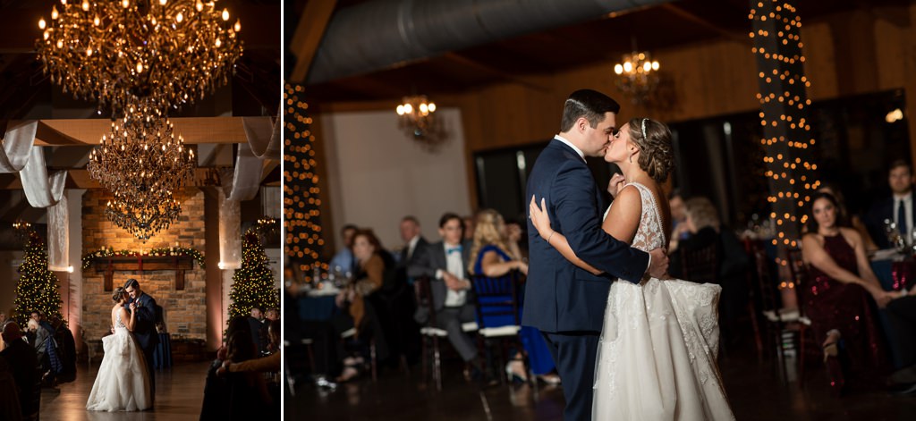 A bride and groom dancing their first dance together at a wedding