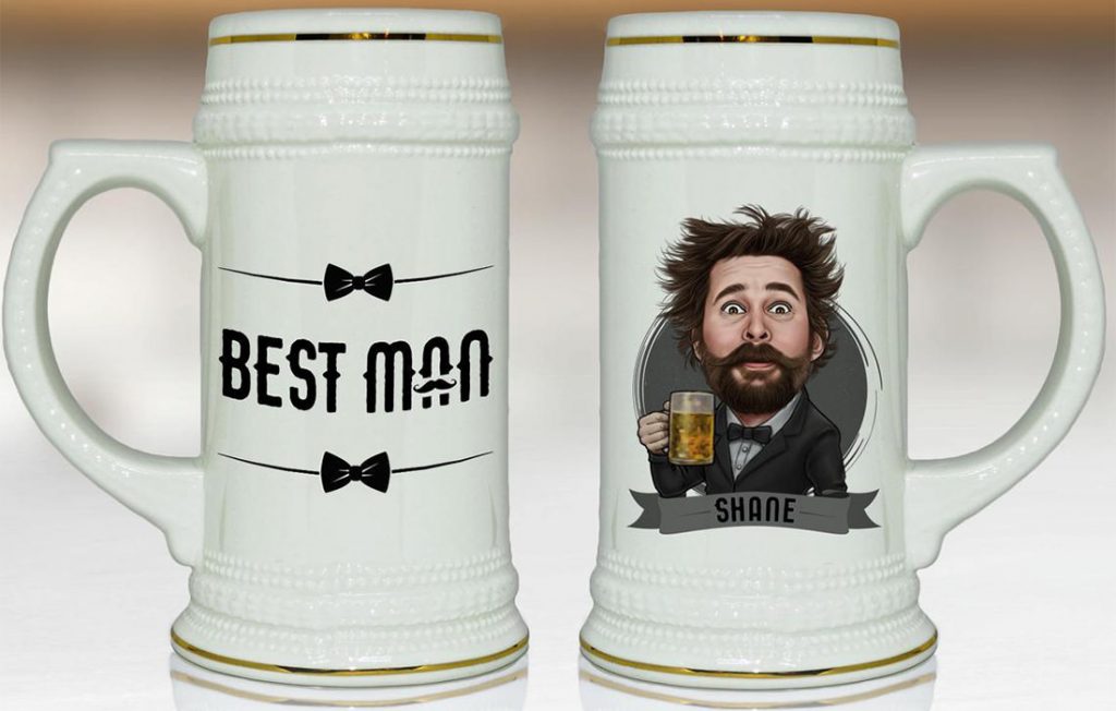 beer stein with cartoon face on it