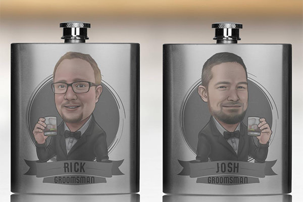 a flask with a caricature on the front