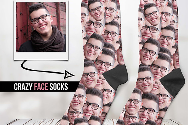 funny socks with a mans face on them