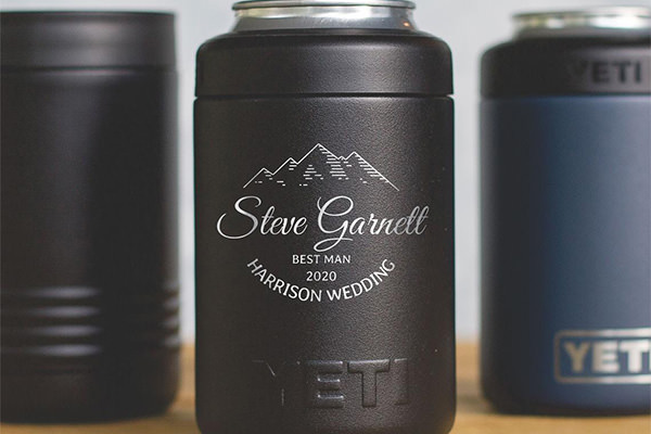 A yeti colster can cooler with personalization