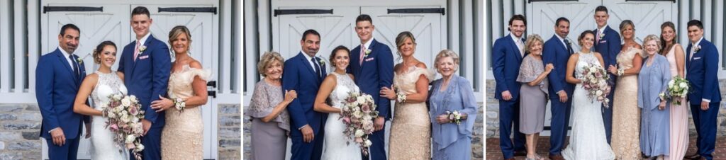 Family photos being taken at a wedding outdoors