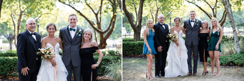 Family photos being taken at an outdoor wedding