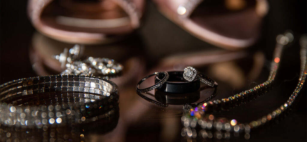 The bridal details including wedding rings and bracelet