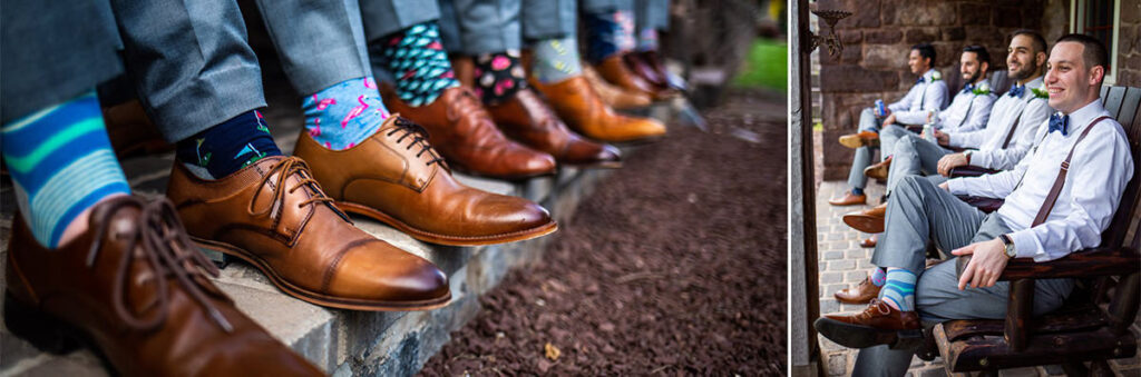 Socks on the groom and groomsmen at a wedding