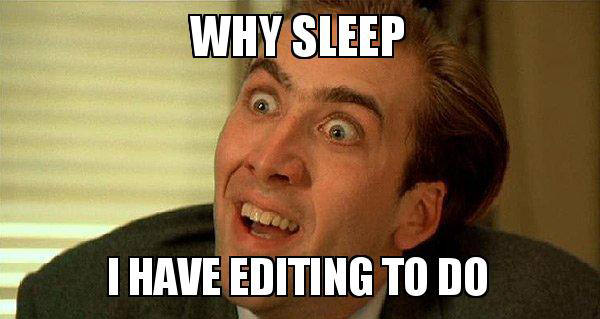 A funny meme talking about how long it takes to edit wedding photos.