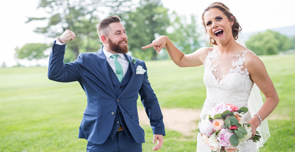 A funny bride and groom