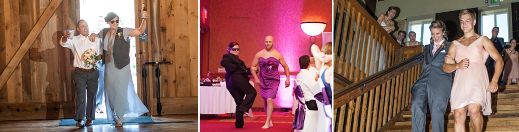bridesmaids and groomsmen switching outfits for the grand entrance.