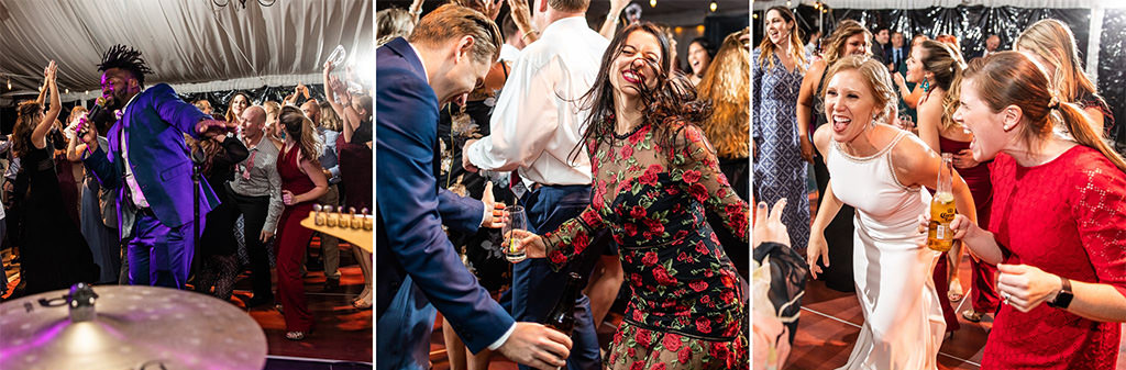 A band playing popular 70s songs at a wedding dance party