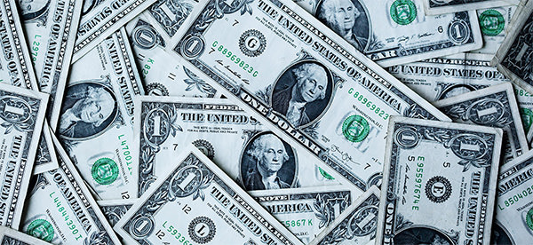A bunch of one dollar bills. This is for the cover photo for the article called best dollar dance songs for a wedding