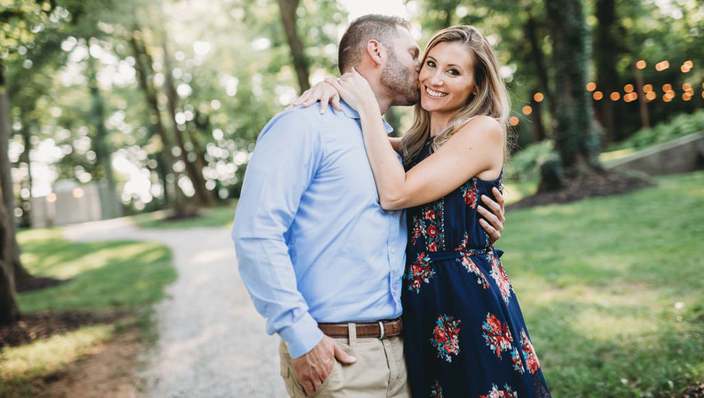 A guy kissing a girl on the cheek. This is for the articles called love songs for her.