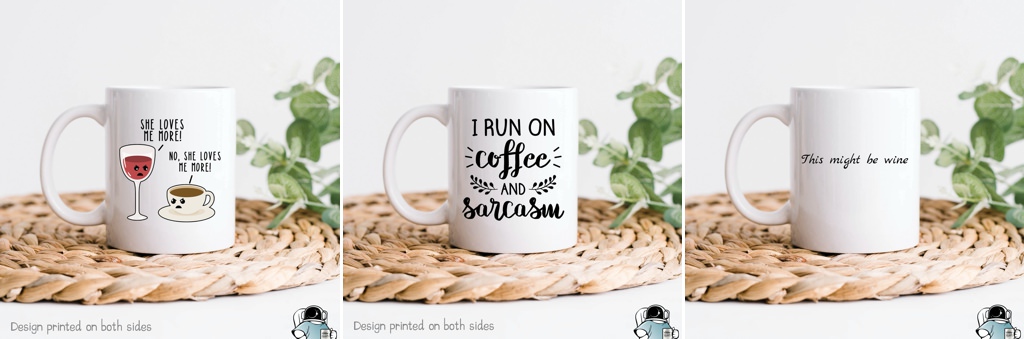 coffee mugs with funny saying on them. This is for the bridal shower game prizes article