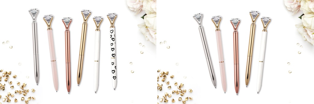 A group of diamond writing pens on a table