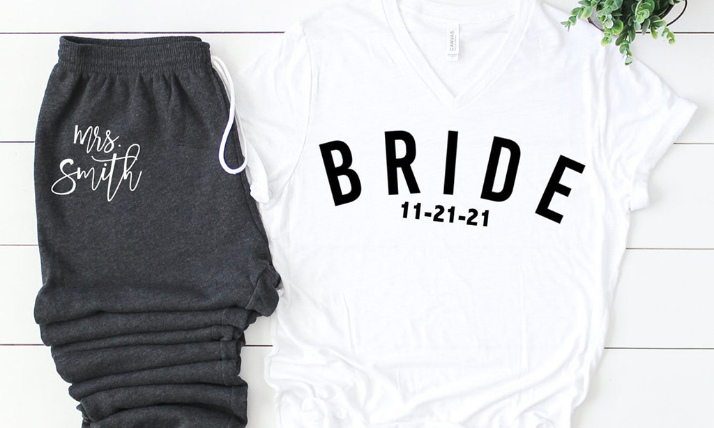 A pair of bride sweatpants and a tshirt that says bride