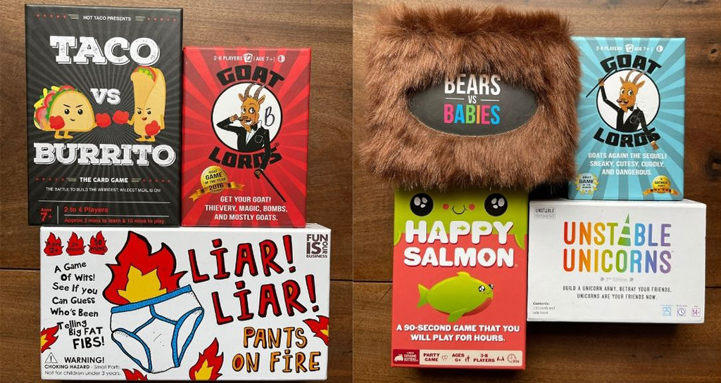 A collection of card games to give out as bridal shower game prizes