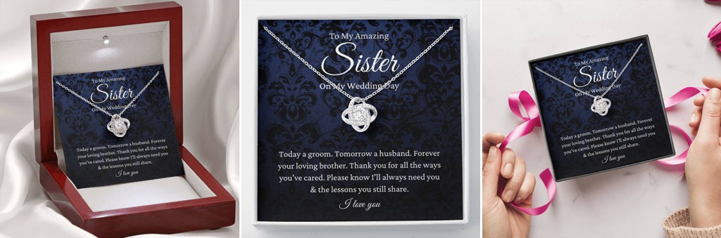 A neckalce with a note to a sister from her brother