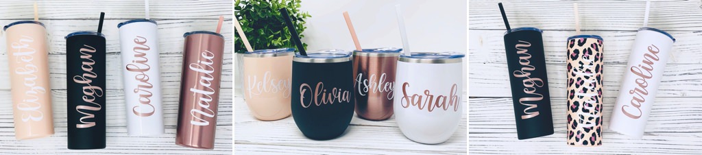 personalized bridesmaid glasses on a table