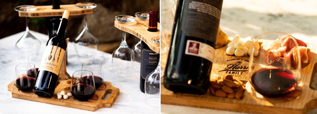 A photo of a bottle of wine on a wooden board. This is for the wedding gifts to sister article.