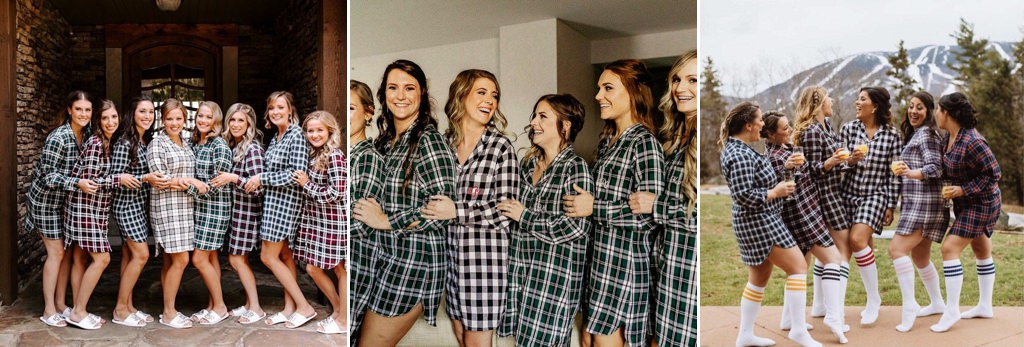bridesmaids wearing oversized flannel shirts