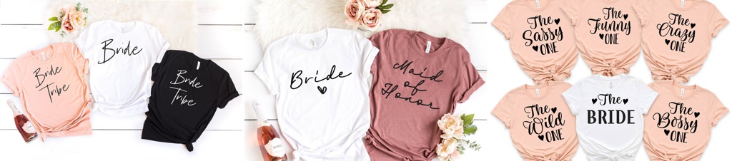 bridal party shirts on a table