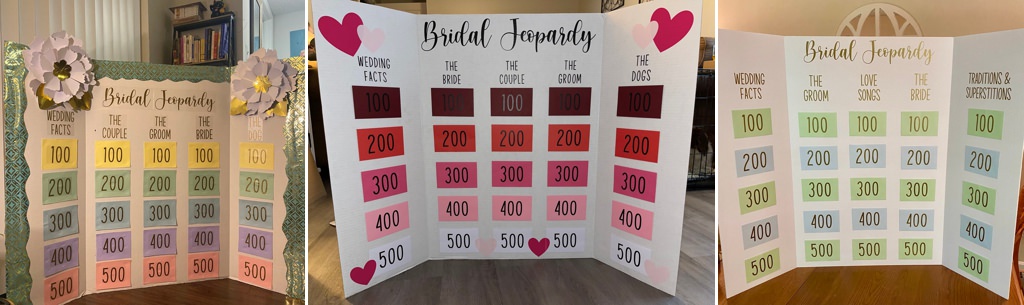 A diy bridal shower Jeopardy game board
