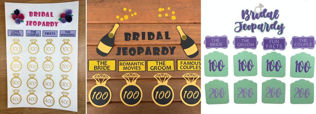 bridal shower Jeopardy game pieces. This is for the article called Bridal Shower Jeopardy.