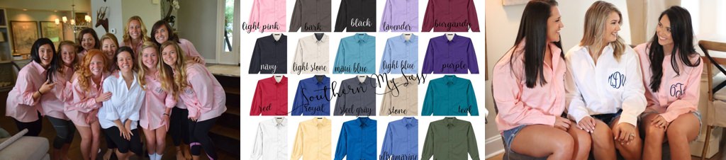 Bridesmaids wearing button-down shirts