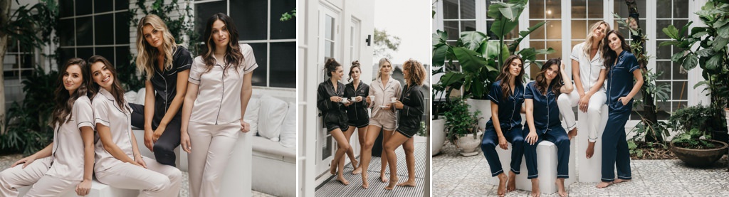 Bridesmaids wearing satin pajamas