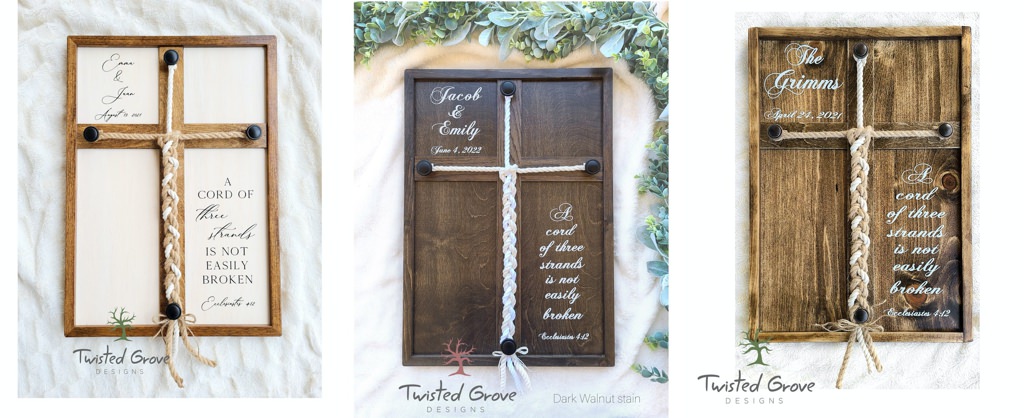 Close up photos of the cord of three strands wedding unity ceremony