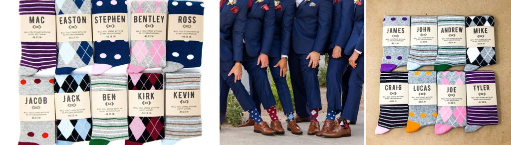 close up of matching groom and groomsmen socks for wedding