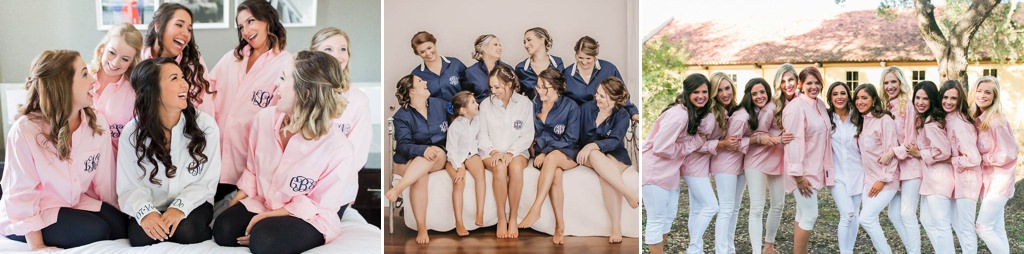 A bridal party wearing pink and blue button down shirts