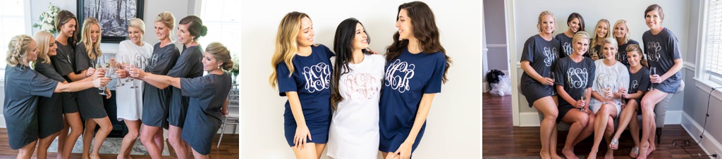 A bride and bridesmaids in long shirts. This is for the article called button down shirts for bridal party.