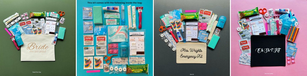 A close of up wedding day emergency items