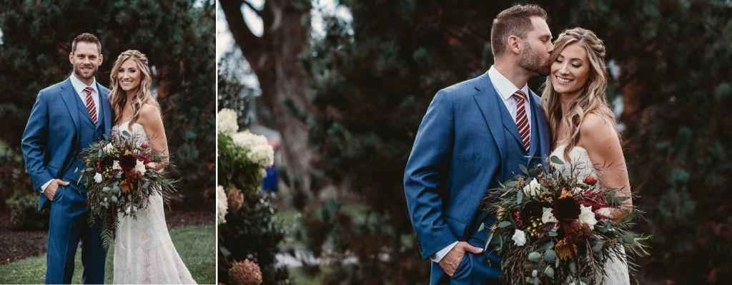 A bride and groom posing. This is for the article called wedding day essentials list. A shopping list for the bride.