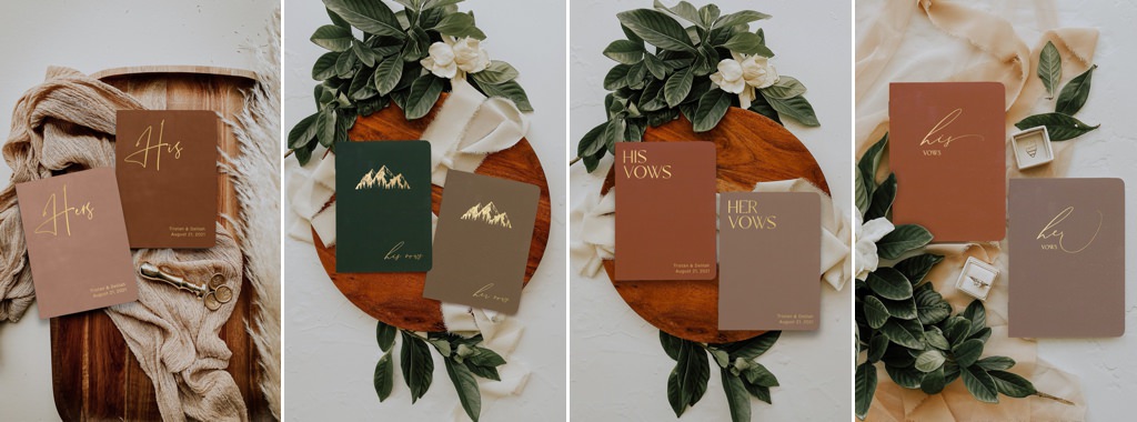 A close up photo of personal wedding vow books.