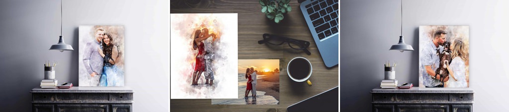 A painting of a couple hanging on the wall