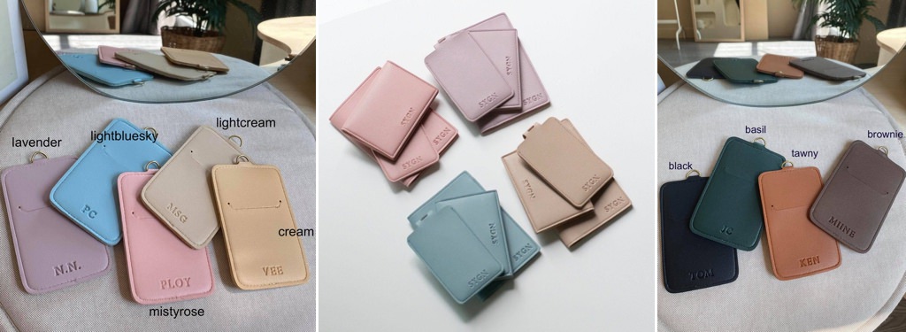 Custom designed luggage tags and passport cases.