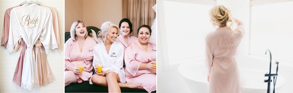 A bride and bridesmaids wearing robes
