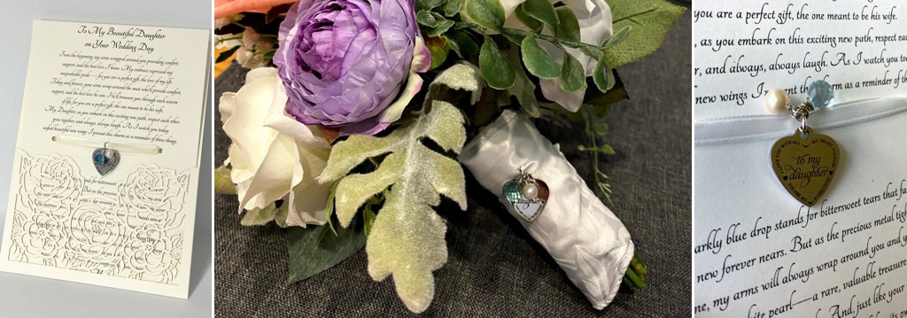 A something blue charm for a wedding bouquet