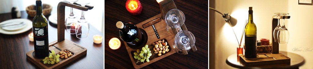 A wine rack caddy sitting on a table