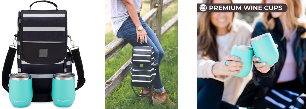 A wine tote bag and wine glasses
