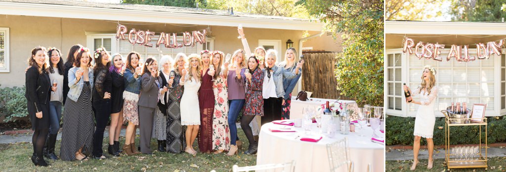 A group og women at a bridal shower posing. This is for the artice called bridal shower vs bachelorette party vs wedding shower